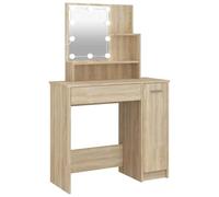 vidaXL Tocador con LED Mesa de Maquillaje Muebles con Espejo Cosmética Dormitorio Vestidor Iluminación Almacenaje Color Roble Sonoma 86,5x35x136 cm