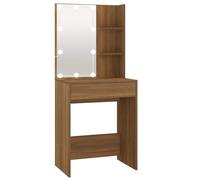vidaXL Tocador con LED Mesa de Maquillaje Muebles con Espejo Cosmética Dormitorio Vestidor Belleza Iluminación Almacenaje Marrón Roble 60x40x140 cm