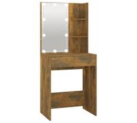 vidaXL Tocador con LED Mesa de Maquillaje Muebles con Espejo Cosmética Dormitorio Vestidor Iluminación Almacenaje Color Roble Ahumado 60x40x140 cm