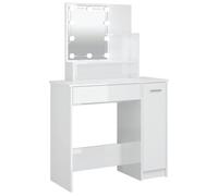 vidaXL Tocador con LED Mesa de Maquillaje Muebles con Espejo Cosmética Dormitorio Vestidor Iluminación Almacenaje Blanco Brillante 86,5x35x136 cm