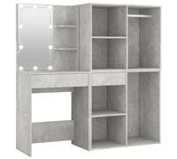 vidaXL Tocador con LED y 2 Armarios Mueble Mesa Maquillaje Vestidor Joyas Cosmético Espejo Almacenamiento Luces Madera Contrachapada Gris Hormigón