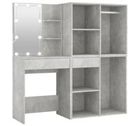 vidaXL Tocador con LED y 2 Armarios Mueble Mesa Maquillaje Vestidor Joyas Cosmético Espejo Almacenamiento Luces Madera Contrachapada Gris Hormigón