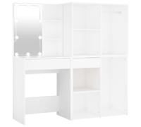 vidaXL Tocador con LED y 2 Armarios Mueble Mesa Maquillaje Vestidor Joyas Cosmético Espejo Almacenamiento Luces Madera Contrachapada Blanco