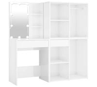vidaXL Tocador con LED y 2 Armarios Mueble Mesa Maquillaje Vestidor Joyas Cosmético Espejo Almacenamiento Luces Madera Contrachapada Blanco Brillo