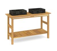 Vidaxl tocador de baño madera maciza de teca con lavabos mármol negro