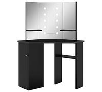 vidaXL Tocador de Esquina con LED Aparador Escritorio Mesa Maquillaje Belleza Cosmética Muebles Dormitorio Vestidor Negro 111x54x141,5 cm