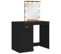 vidaXL Tocador, Mesa con Luces LED Espejo Cajón Compartimento, Tocador de Maquillaje, Mueble de Almacenaje para Vestidor Dormitorio, Negro