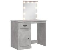 vidaXL Tocador, Mesa con Luces LED Espejo Cajón Compartimento, Tocador de Maquillaje, Mueble de Almacenaje para Vestidor Dormitorio, Gris Hormigón