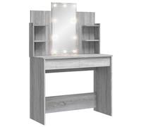 vidaXL Tocador, Mesa con Luces LED Espejo Cajones Estantes, Tocador de Maquillaje, Mueble de Almacenaje para Vestidor Dormitorio, Gris Sonoma
