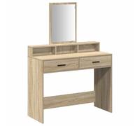 vidaXL Tocador Moderno de Roble Sonoma Dos cajones y Espejo Plano 100 x 41 140 cm Tocador Elegante para Uso en Interiores Solución de Almacenamiento de Calidad con Tablero de partículas y Chapa d