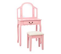 Vidaxl tocador y taburete madera paulownia y mdf rosa 65x36x128 cm