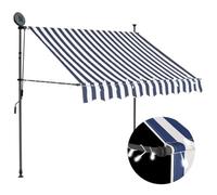 vidaXL Toldo Manual Retráctil, Sombrilla con LED, Pabellón de Protección para Ventana, Toldo para Jardín Terraza Balcón, Azul y Blanco 150 cm