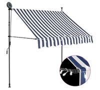 vidaXL Toldo Manual Retráctil, Sombrilla con LED, Pabellón de Protección para Ventana, Toldo para Jardín Terraza Balcón, Azul y Blanco 100 cm