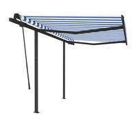 vidaXL Toldo Retráctil Automático con Postes, Sombrilla Plegable, Toldo Resistente al Agua Rayos UV, Toldo para Balcón Jardín, Azul y Blanco