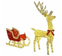 vidaXL Trineo tirado por Reno cálido 70 x 26 x 128.5 cm Tela, Decoración Moderna y Festiva, Figura de Reno, decoración de Trineo, luz LED, colección de Vacaciones