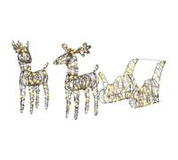 vidaXL Trineo tirado por Reno Cálido 52.5 x 28 x 32.5 cm Ratán, Decora tu Navidad con Luces LED, Ciervos Modernos, Adornos para adentro y afuera, ¡Ilumina tu hogar