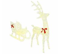 vidaXL Trineo tirado por Reno cálido 70 x 26 x 128.5 cm Acrílico, Figurita de Reno LED Moderna, Decoraciones navideñas, Luces acrílicas para Interior y Exterior, Alegre Adornos Festivos
