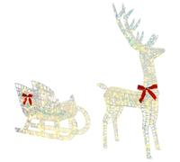 vidaXL Trineo tirado por Reno cálido 70 x 26 x 128.5 cm Pet, Decoración Moderna y Festiva, Figura de Reno, decoración de Trineo, luz LED, colección de Vacaciones