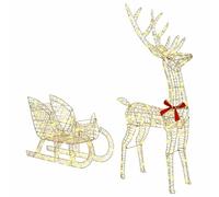 vidaXL Trineo tirado por Reno cálido 70 x 26 x 128,5 cm Pet, Decoración Moderna y Festiva, Figura de Reno, decoración de Trineo, luz LED, colección de Vacaciones