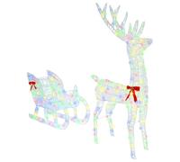 vidaXL Trineo tirado por Reno de Colores 70 x 26 x 128.5 cm Acrílico, Figurita de Reno LED Moderna, Decoraciones navideñas, Luces acrílicas para Interior y Exterior, Alegre Adornos Festivos