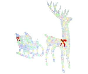 vidaXL Trineo tirado por Reno de Colores 70 x 26 x 128.5 cm Acrílico, Figurita de Reno LED Moderna, Decoraciones navideñas, Luces acrílicas para Interior y Exterior, Alegre Adornos Festivos