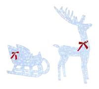 vidaXL Trineo tirado por Reno frío 70 x 26 x 128.5 cm Acrílico, Figurita de Reno LED Moderna, Decoraciones navideñas, Luces acrílicas para Interior y Exterior, Alegre Adornos Festivos