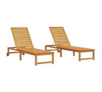 vidaXL Tumbona 2 pcs Marrón 202 x 53 x 89 cm Madera de Acacia Sólida, Sofá de jardín y terraza, reclinable, Moderno, Resistente al Clima, Piscina