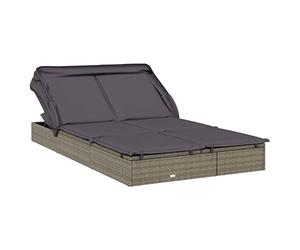 vidaXL Tumbona 2 Personas toldo Plegable ratán PE Gris 213x118x97 cm