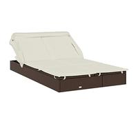 vidaXL Tumbona 2 Personas toldo Plegable ratán PE marrón 213x118x97 cm, Tumbona de Descanso, Cama Tumbona, Tumbona de terraza, Tumbona de jardín
