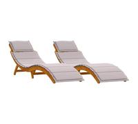 vidaXL Tumbona 2 uds. Madera de Acacia Sólida Gris Topo | Ideal para usar dentro y fuera, Súper fácil de guardar y llevar, Cojines suaves para que estés a gusto