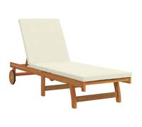 vidaXL Tumbona Ajustable con Cojín Removible Silla de Jardín de Madera Maciza de Acacia Respaldo de Múltiples Posiciones Asiento Exterior Portátil con Ruedas para Relajación Cómoda en Marrón Crema