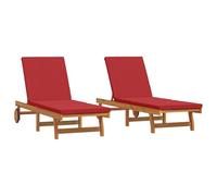 vidaXL Tumbonas con Ruedas y Cojines 2 uds Madera de Acacia Maciza
