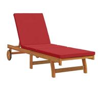 vidaXL Tumbona Ruedas y cojín Rojo de Madera Maciza