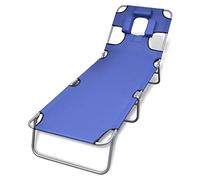 Tumbona Plegable De Acero Con Cojín De Cabeza Acero Azul Vidaxl