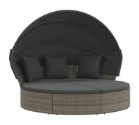 vidaXL Tumbona Cama de jardín con Capota y Cojines ratán PE Gris, Tumbona de jardín, tumbonas, tumbonas solares, Tumbona, Tumbona Solar