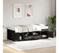 vidaXL Tumbona con Cajones, Sofá de Listones con Almacenamiento, Cama de Invitados, Mueble para Salón Dormitorio, Madera de Ingeniería Negro