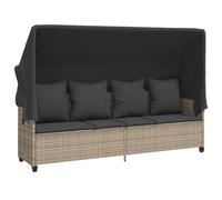 vidaXL Tumbona con Capota y Cojines, Sofá Exterior, Tumbona Capota Retráctil, Mueble Asiento para Jardín Patio, Ratán Sintético Gris Claro
