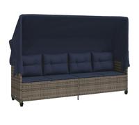 vidaXL Tumbona con Capota y Cojines, Sofá Exterior, Tumbona Capota Retráctil, Mueble Asiento para Jardín Patio, Ratán Sintético Gris
