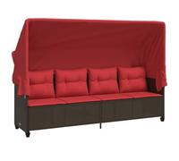 vidaXL Tumbona con Capota y Cojines, Sofá Exterior, Tumbona Capota Retráctil, Mueble Asiento para Jardín Patio, Ratán Sintético Marrón