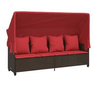 vidaXL Tumbona con Capota y Cojines, Sofá Exterior, Tumbona Capota Retráctil, Mueble Asiento para Jardín Patio, Ratán Sintético Marrón