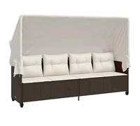 vidaXL Tumbona con Capota y Cojines, Sofá Exterior, Tumbona Capota Retráctil, Mueble Asiento para Jardín Patio, Ratán Sintético Marrón
