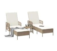 vidaXL Set de Tumbonas Ajustables en Beige y Blanco Crema con Mesa y Sillas Que Resisten los Rayos UV, Reclinables y Acolchadas, Patio, Jardín, Balcón o Terraza