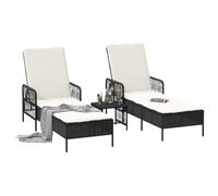 vidaXL Tumbona con cojín 3 pcs Negro y Crema ratán sintético, Tumbona para Jardín y Terraza, Rectangular, Diseño Moderno, Respaldo Ajustable, Funda Desmontable, Muebles para la Piscina