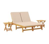 vidaXL Tumbona con cojín Beige Madera de Acacia Sólida, Recliner Ajustable para Exteriores, Silla Moderna de jardín, Cama de Sol Duradera y Relajante