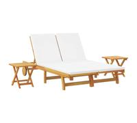 vidaXL Tumbona con cojín Crema Madera de Acacia Sólida, Recliner Ajustable para Exteriores, Silla Moderna de jardín, Cama de Sol Duradera y Relajante