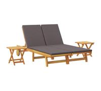 vidaXL Tumbona con cojín Gris Oscuro Madera de Acacia Sólida, Recliner Ajustable para Exteriores, Silla Moderna de jardín, Cama de Sol Duradera y Relajante