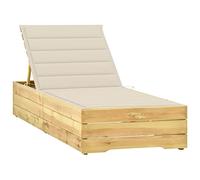 vidaXL Tumbona con Cojín Hamaca Jardín Silla Asiento Patio Terraza Balcón Piscina Playa Cama Reclinable Plegable Crema Madera de Pino Impregnada