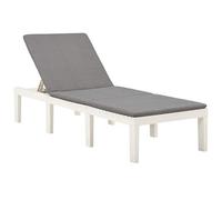 vidaXL Tumbona con Cojín Jardín Silla Asiento Patio Terraza Balcón Exterior Piscina Playa Cama Almohada Plegable Ajustable Plástico Blanco