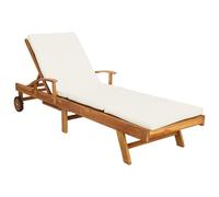 vidaXL Tumbona 1-Persona Marrón y Crema Madera de Teca Maciza, Muebles Modernos Resistentes al Agua, para jardín y terraza, Asientos cómodos, Tumbona Ajustable