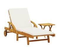 vidaXL Tumbona de jardín para exterior con cojín y mesa de madera maciza de acacia